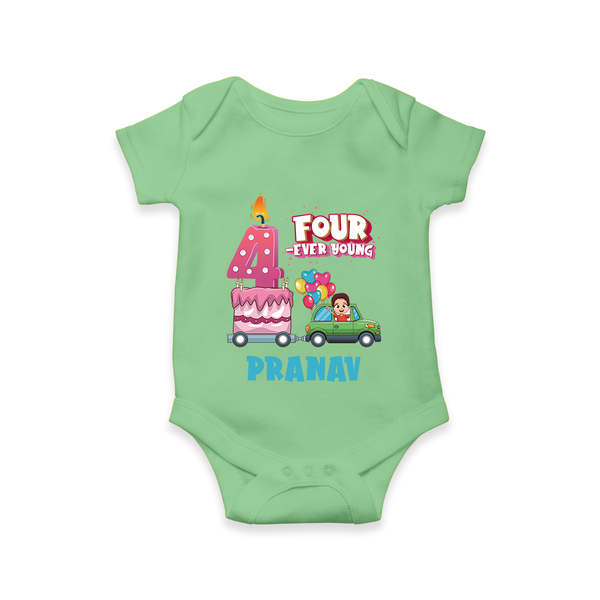 Celebrate 4 Month with Custom Romper | Personalized Newborn Outfit | Soft Cotton Comfort - GREEN - New Born (Chest 14")