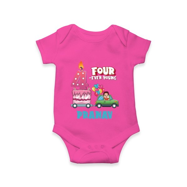 Celebrate 4 Month with Custom Romper | Personalized Newborn Outfit | Soft Cotton Comfort - HOT PINK - New Born (Chest 14")