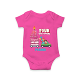 Celebrate Your Babies 4th Month With "FOUR-EVER YOUNG" - Customized Romper For Babies With Name - HOT PINK - 0 - 3 Months Old (Chest 16")