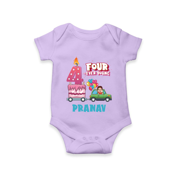 Celebrate 4 Month with Custom Romper | Personalized Newborn Outfit | Soft Cotton Comfort - LILAC - New Born (Chest 14")