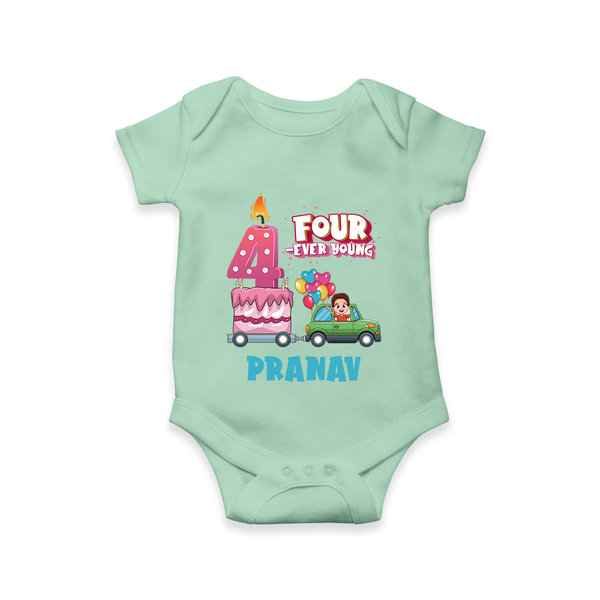 Celebrate 4 Month with Custom Romper | Personalized Newborn Outfit | Soft Cotton Comfort - MINT GREEN - New Born (Chest 14")