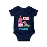 Celebrate 4 Month with Custom Romper | Personalized Newborn Outfit | Soft Cotton Comfort - NAVY BLUE - New Born (Chest 14")