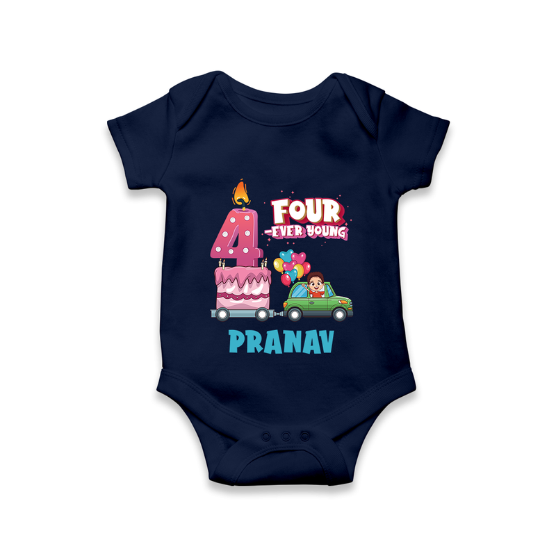 Celebrate 4 Month with Custom Romper | Personalized Newborn Outfit | Soft Cotton Comfort - NAVY BLUE - New Born (Chest 14")