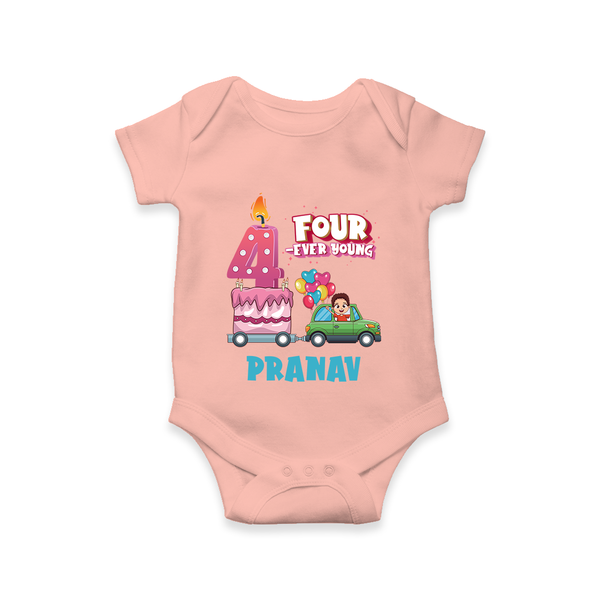 Celebrate 4 Month with Custom Romper | Personalized Newborn Outfit | Soft Cotton Comfort - PEACH - New Born (Chest 14")