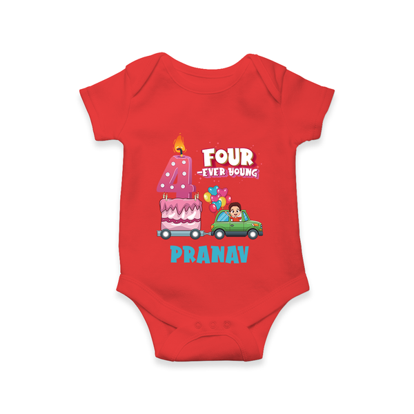 Celebrate 4 Month with Custom Romper | Personalized Newborn Outfit | Soft Cotton Comfort - RED - New Born (Chest 14")