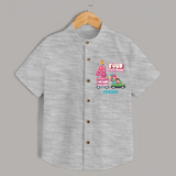 Celebrate Your Kids 4th Year Birthday With "FOUR-EVER YOUNG" - Personalized Birthday Shirts with Customized Name - GREY MELANGE - 0 - 6 Months Old (Chest 23")