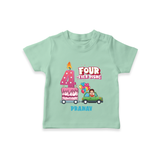 Celebrate Your Kids 4th Year Birthday With "FOUR-EVER YOUNG" - Personalized Birthday T-Shirts with Customized Name For Boys - MINT GREEN - 0-5 Months Old (Chest 17")