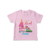 Celebrate Your Kids 4th Year Birthday With "FOUR-EVER YOUNG" - Personalized Birthday T-Shirts with Customized Name For Boys - PINK - 0-5 Months Old (Chest 17")