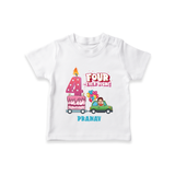 Celebrate Your Kids 4th Year Birthday With "FOUR-EVER YOUNG" - Personalized Birthday T-Shirts with Customized Name For Boys - WHITE - 0-5 Months Old (Chest 17")