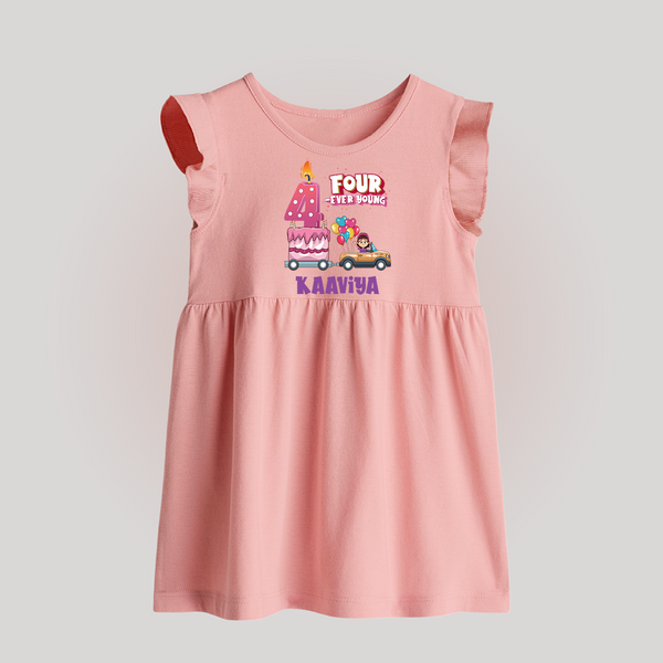 Monthly Milestone Baby Baby Frock -4th Month | Personalized Print | Cute & Comfortable - BABY PINK - 0 - 3 Months Old (Chest 17")