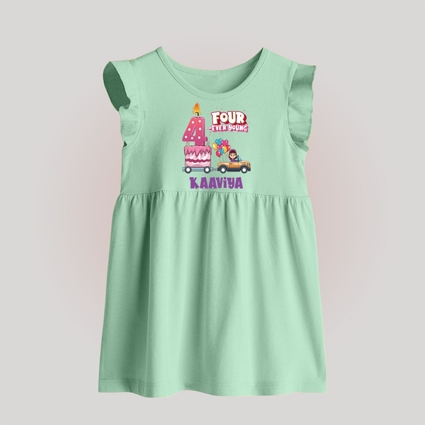 Monthly Milestone Baby Baby Frock -4th Month | Personalized Print | Cute & Comfortable - MINT GREEN - 0 - 3 Months Old (Chest 17")