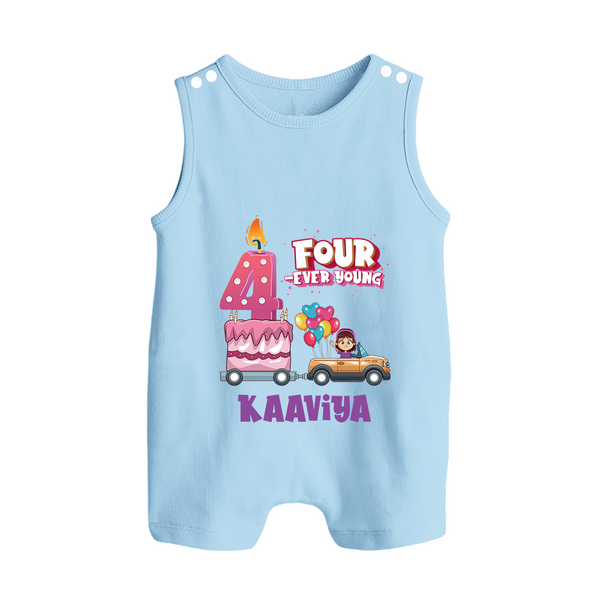 Monthly Milestone Baby Romper Suit/ Sleeveless Romper -4th Month | Personalized Print | Cute & Comfortable - BABY BLUE - 0 - 5 Months Old (Chest 18")