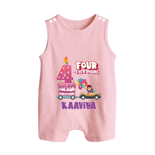 Monthly Milestone Baby Romper Suit/ Sleeveless Romper -4th Month | Personalized Print | Cute & Comfortable - BABY PINK - 0 - 5 Months Old (Chest 18")