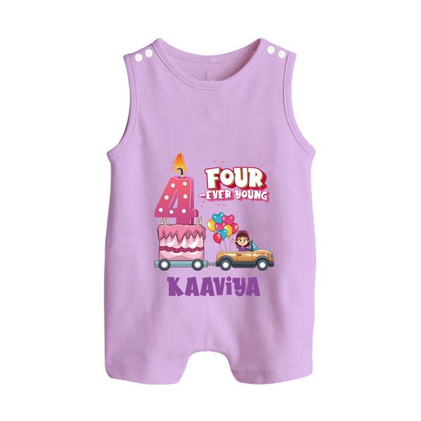 Monthly Milestone Baby Romper Suit/ Sleeveless Romper -4th Month | Personalized Print | Cute & Comfortable - LILAC - 0 - 5 Months Old (Chest 18")