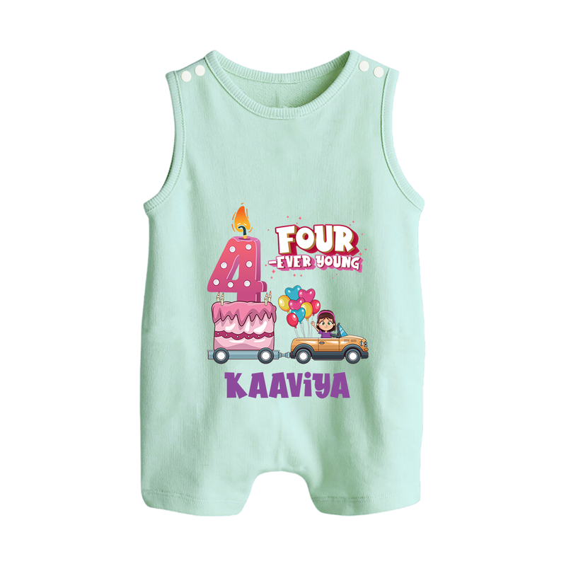 Monthly Milestone Baby Romper Suit/ Sleeveless Romper -4th Month | Personalized Print | Cute & Comfortable - MINT GREEN - 0 - 5 Months Old (Chest 18")