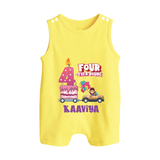 Monthly Milestone Baby Romper Suit/ Sleeveless Romper -4th Month | Personalized Print | Cute & Comfortable - PASTEL YELLOW - 0 - 5 Months Old (Chest 18")