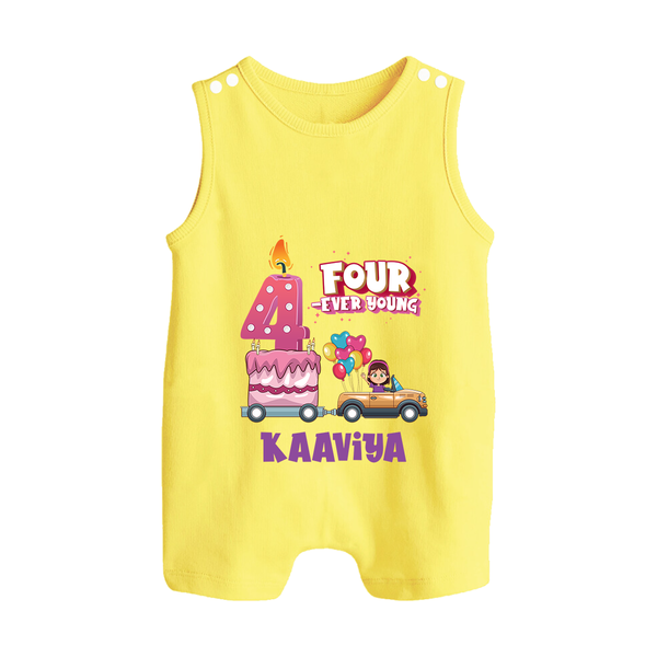 Monthly Milestone Baby Romper Suit/ Sleeveless Romper -4th Month | Personalized Print | Cute & Comfortable - PASTEL YELLOW - 0 - 5 Months Old (Chest 18")