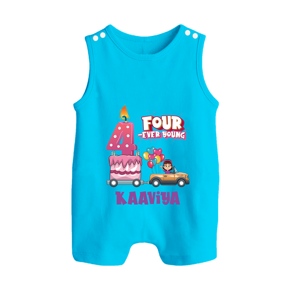 Monthly Milestone Baby Romper Suit/ Sleeveless Romper -4th Month | Personalized Print | Cute & Comfortable - SKY BLUE - 0 - 5 Months Old (Chest 18")