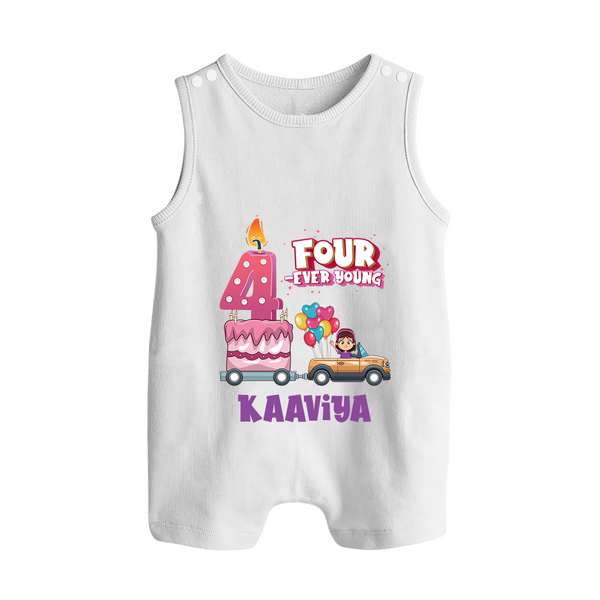 Monthly Milestone Baby Romper Suit/ Sleeveless Romper -4th Month | Personalized Print | Cute & Comfortable - WHITE - 0 - 5 Months Old (Chest 18")