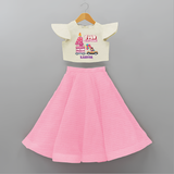 Celebrate Your Kids 4th Year Birthday With "FOUR-EVER YOUNG" - Personalized Birthday Crop Top And Skirt with Customized Name For Girls - PINK - 6 - 9 Months Old (Chest 20" , Frock Waist 20")