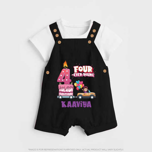 Monthly Milestone Baby Dungaree Set -4th Month | Personalized Print | Cute & Comfortable - BLACK - 0 - 5 Months Old (Chest 18")