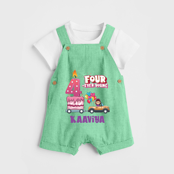 Monthly Milestone Baby Dungaree Set -4th Month | Personalized Print | Cute & Comfortable - GREEN - 0 - 5 Months Old (Chest 18")