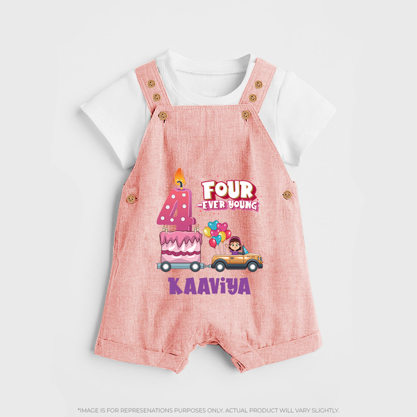 Monthly Milestone Baby Dungaree Set -4th Month | Personalized Print | Cute & Comfortable - PEACH - 0 - 5 Months Old (Chest 18")