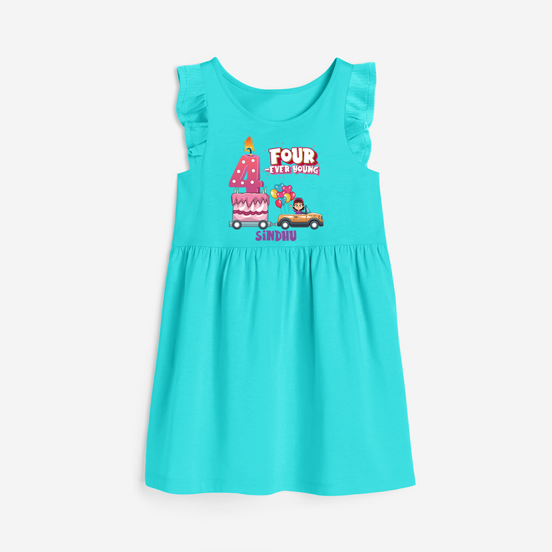 Four-ever Young 4th Birthday – Personalized Name Frock for Girls - LIGHT BLUE - 0 - 6 Months Old (Chest 18")