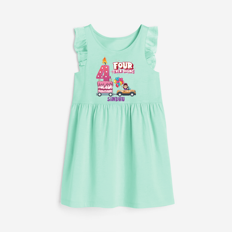 Four-ever Young 4th Birthday – Personalized Name Frock for Girls - TEAL GREEN - 0 - 6 Months Old (Chest 18")