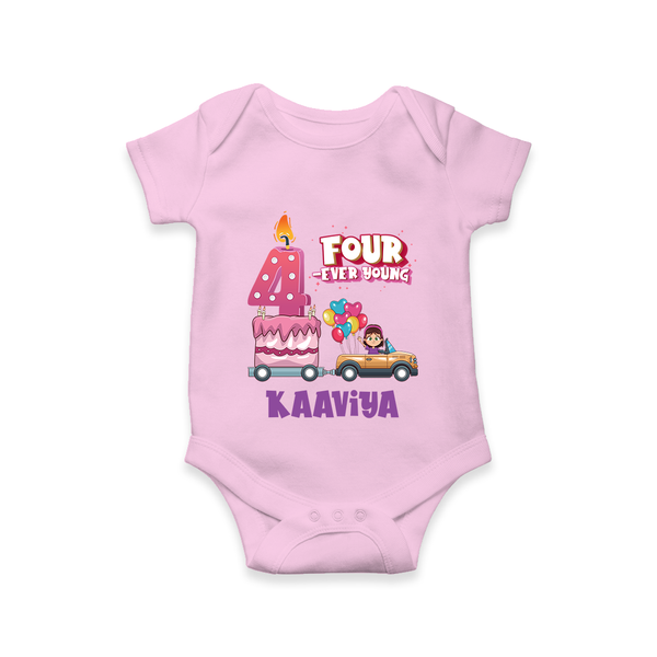 Monthly Milestone Baby Bodysuit -4th Month | Personalized Print | Cute & Comfortable - BABY PINK - New Born (Chest 14")
