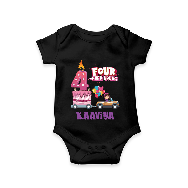 Monthly Milestone Baby Bodysuit -4th Month | Personalized Print | Cute & Comfortable - BLACK - New Born (Chest 14")