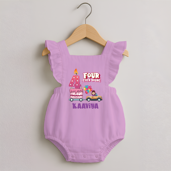 Monthly Milestone Baby Romper Frock -4th Month | Personalized Print | Cute & Comfortable - BABY PINK - 0 - 3 Months Old (Chest 19")