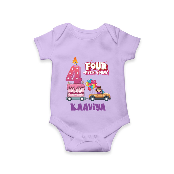 Monthly Milestone Baby Bodysuit -4th Month | Personalized Print | Cute & Comfortable - LILAC - New Born (Chest 14")