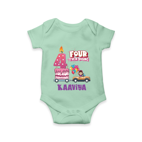 Monthly Milestone Baby Bodysuit -4th Month | Personalized Print | Cute & Comfortable - MINT GREEN - New Born (Chest 14")