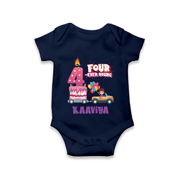 Monthly Milestone Baby Bodysuit -4th Month | Personalized Print | Cute & Comfortable - NAVY BLUE - New Born (Chest 14")