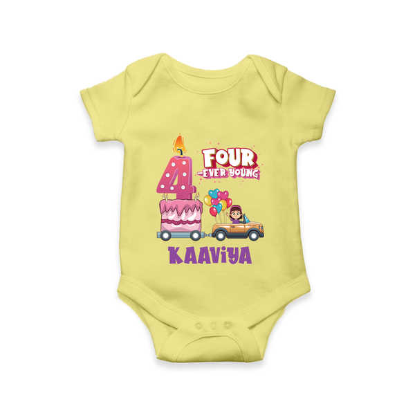Monthly Milestone Baby Bodysuit -4th Month | Personalized Print | Cute & Comfortable - PASTEL YELLOW - New Born (Chest 14")