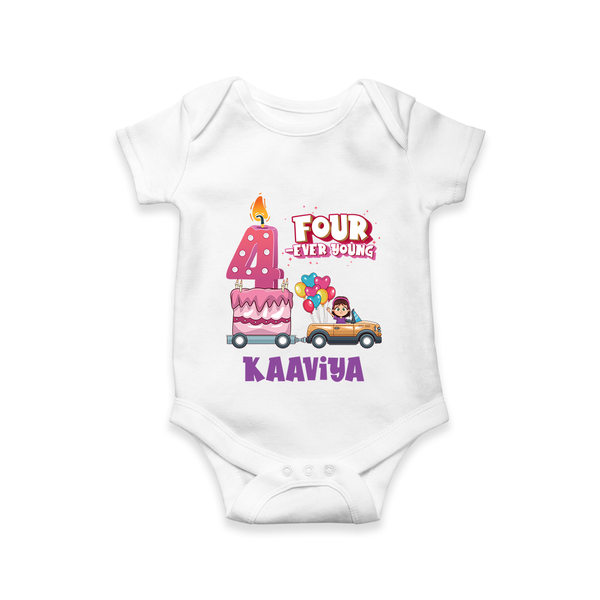 Monthly Milestone Baby Bodysuit -4th Month | Personalized Print | Cute & Comfortable - WHITE - New Born (Chest 14")
