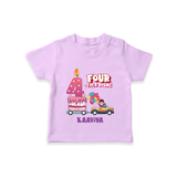 Celebrate Your Kids 4th Year Birthday With "FOUR-EVER YOUNG" - Personalized Birthday T-Shirts with Customized Name For Girls - LILAC - 0-5 Months Old (Chest 17")