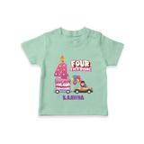 Celebrate Your Kids 4th Year Birthday With "FOUR-EVER YOUNG" - Personalized Birthday T-Shirts with Customized Name For Girls - MINT GREEN - 0-5 Months Old (Chest 17")