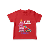 Celebrate Your Kids 4th Year Birthday With "FOUR-EVER YOUNG" - Personalized Birthday T-Shirts with Customized Name For Girls - RED - 0-5 Months Old (Chest 17")