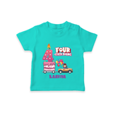 Celebrate Your Kids 4th Year Birthday With "FOUR-EVER YOUNG" - Personalized Birthday T-Shirts with Customized Name For Girls - TEAL - 0-5 Months Old (Chest 17")