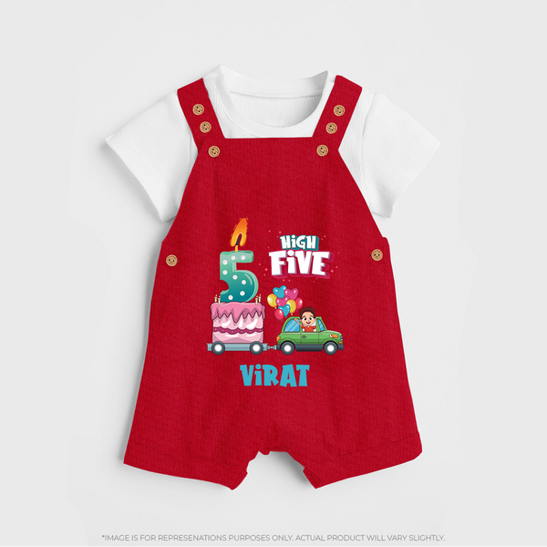 Newborn Dungaree Set for 5 Month | Customizable Dungaree Set | Ideal for Celebrations - RED - 0 - 5 Months Old (Chest 18")