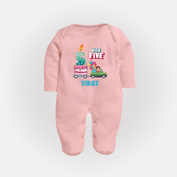 Newborn Full Sleeve Bodysuit/ Sleep Suit/ Jumpsuit for 5 Month | Customizable Full Sleeve Bodysuit/ Sleep Suit/ Jumpsuit | Ideal for Celebrations - BABY PINK - New Born (Chest 7.5")
