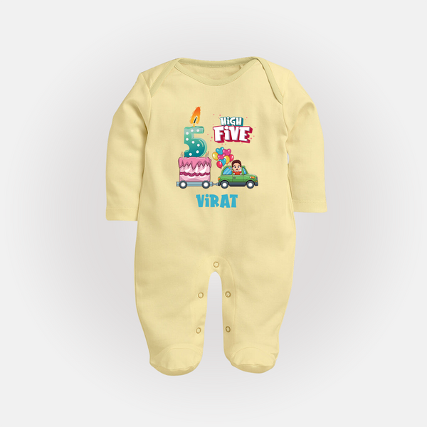 Newborn Full Sleeve Bodysuit/ Sleep Suit/ Jumpsuit for 5 Month | Customizable Full Sleeve Bodysuit/ Sleep Suit/ Jumpsuit | Ideal for Celebrations - PASTEL YELLOW - New Born (Chest 7.5")