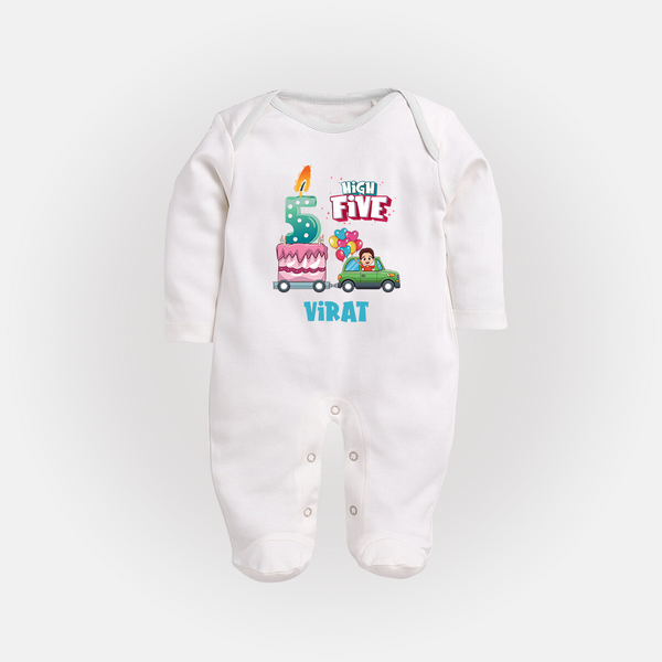 Newborn Full Sleeve Bodysuit/ Sleep Suit/ Jumpsuit for 5 Month | Customizable Full Sleeve Bodysuit/ Sleep Suit/ Jumpsuit | Ideal for Celebrations - WHITE - New Born (Chest 7.5")