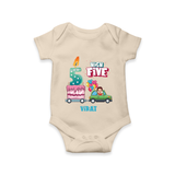 Celebrate Your Babies 5th Month With "HIGH FIVE" - Customized Romper For Babies With Name - IVORY - 0 - 3 Months Old (Chest 16")