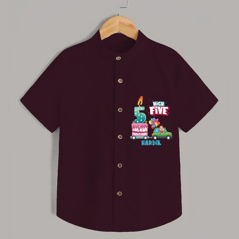 High Five 5th Birthday – Custom Name Shirt for Boys - MAROON - 0 - 6 Months Old (Chest 21")