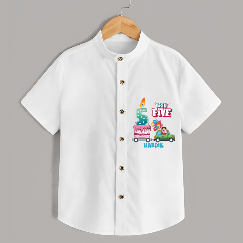 High Five 5th Birthday – Custom Name Shirt for Boys - WHITE - 0 - 6 Months Old (Chest 21")