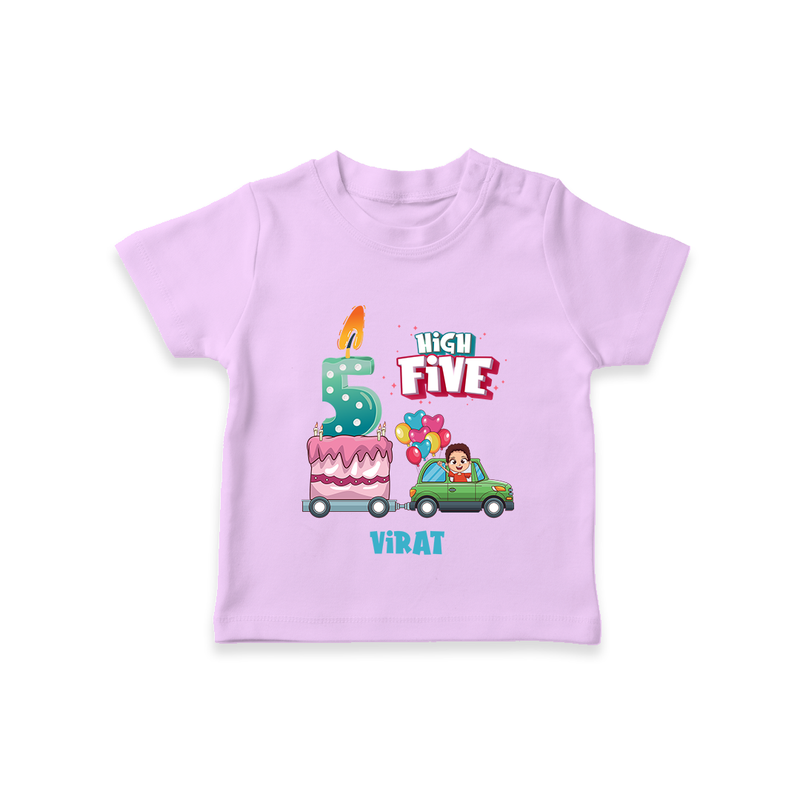 Celebrate Your Kids 5th Year Birthday With "HIGH FIVE" - Personalized Birthday T-Shirts with Customized Name For Boys - LILAC - 0-5 Months Old (Chest 17")