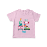 Celebrate Your Kids 5th Year Birthday With "HIGH FIVE" - Personalized Birthday T-Shirts with Customized Name For Boys - PINK - 0-5 Months Old (Chest 17")